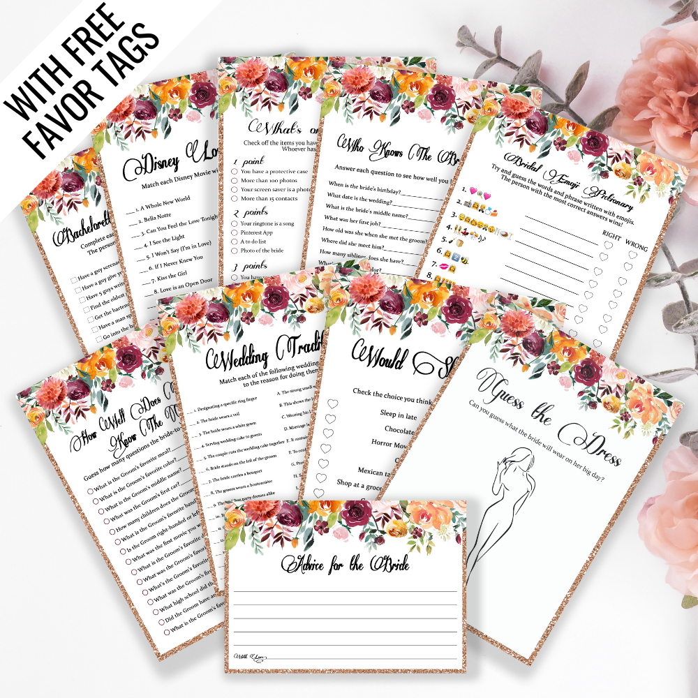 32 Printable Bridal Shower Games Bundle - Green In May